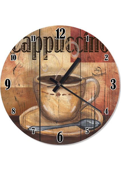Tahta Desenli Cappuccino Kahve Analog Duvar Saati 30 X 30 Cm