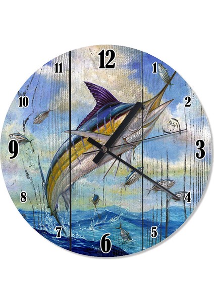 Kılıç Balığı Ve Somon Baskılı Duvar Saati 30 X 30 Cm
