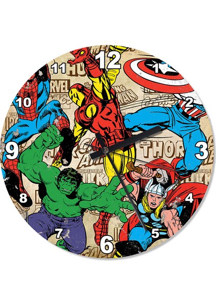 Marvel Karakterleri Mutafak Tipi Duvar Saati 30 X 30 Cm