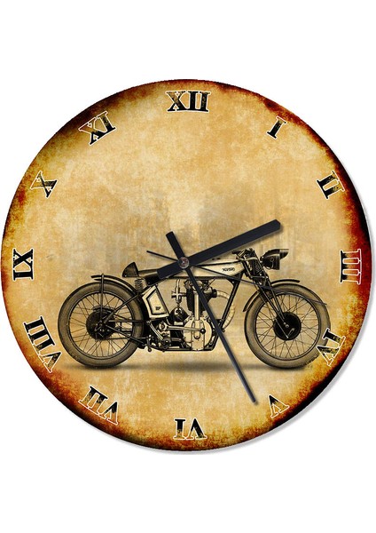 Eski Motorsiklet Akarlı Duvar Saati 30 X 30 Cm