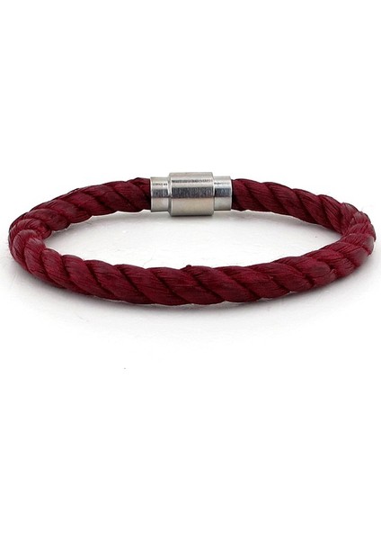 Bordo Halat Gümüş Renk Manyetik Klipsli Erkek Bileklik Bt386
