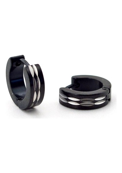 Çift Şeritli Siyah Renk Çelik Halka Erkek Küpe E427 fiyatları