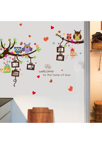 Cosy Home Gift Çocuk Odası Dekor Baykuş Ağacı 2 Li Ağaç Fotoğraflık Fotoğraf Albüm Duvar Sticker