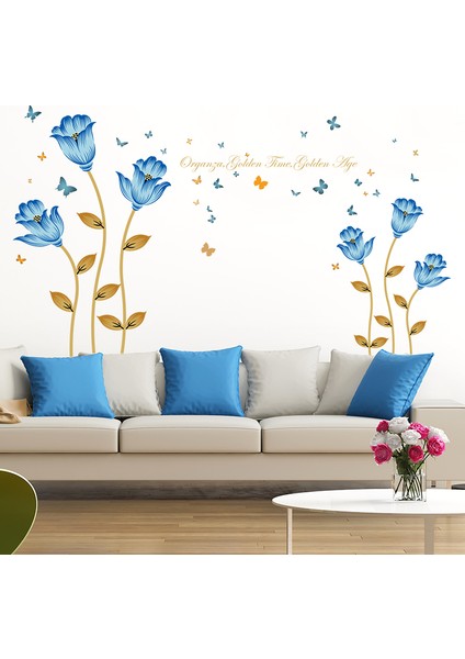 Romantik Sevgililere Mavi Laleler 3D Kelebekler Renkli Görsel Duvar Sticker fırsatları