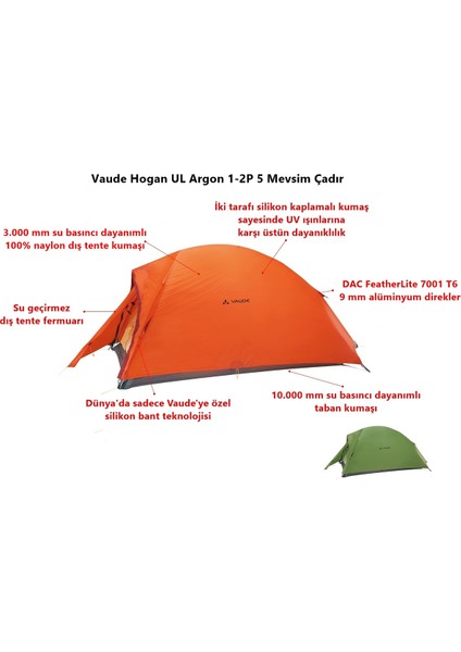 Hogan UL 2P 2 kişilik 3 Mevsim Çadır 12308 / Orange - STD