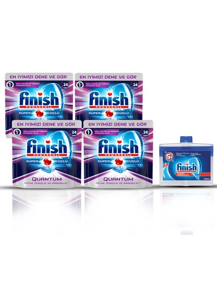 Deterjan Quantum 96 (24 x 4) + Finish Bulaşık Makinesi Temizleyici 250 ml