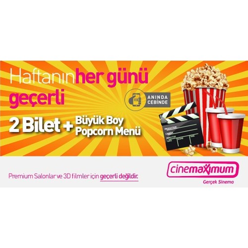 Tüm Cinemaximum'lar – (Premium Sinemalar Hariç - 3D Hariç) - 2 Sinema Bileti + Büyük Popcorn Menü 34,95 TL