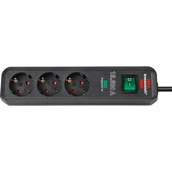 Brennenstuhl Eko Line 3'lü 13.500 mAh Akım Korumalı Uzatma Priz Siyah