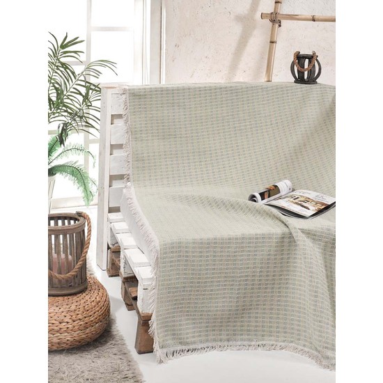 Eponj Home Püsküllü Pamuk Koltuk Örtüsü Çizgili Mint Fiyatı