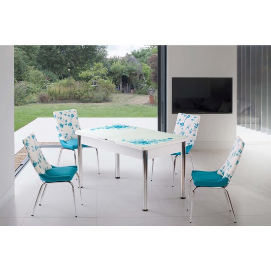 Kutuphome Masa Sandalye Takımı Açılır Masa Mavi Çiçek Fiyatı