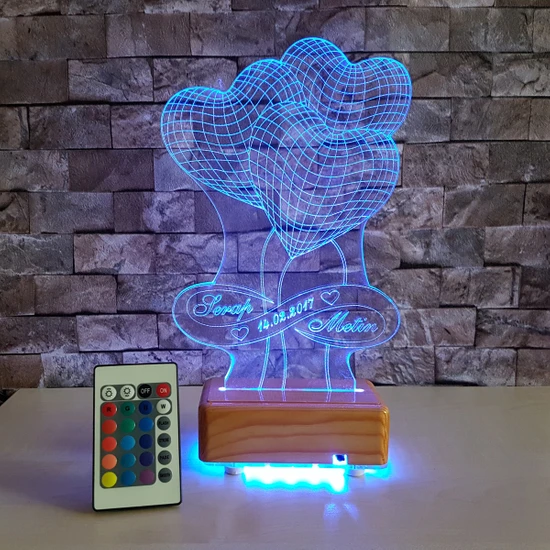 Kalpli İsimli 3 Boyutlu Led Lamba -3D Led Lamba Kişiye Özel Tasarım Lamba