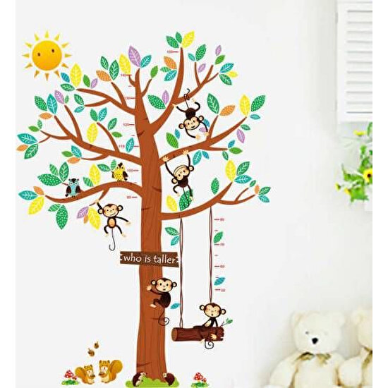 Zooyoo Gelişim Boy Ölçer Boy Tablosu Sevimli Maymun Sincap Baykuş Ağacı Çocuk Odası Ev Duvar Sticker Pvc
