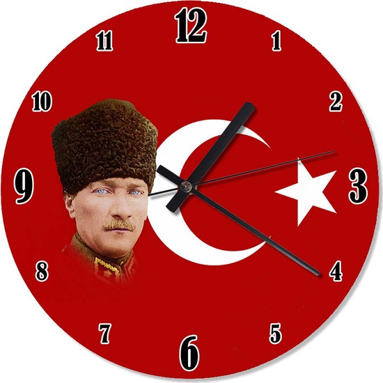 Tablomega Atatürk ve Bayrak Desenli Duvar Saati 30 X 30 Cm Fiyatı