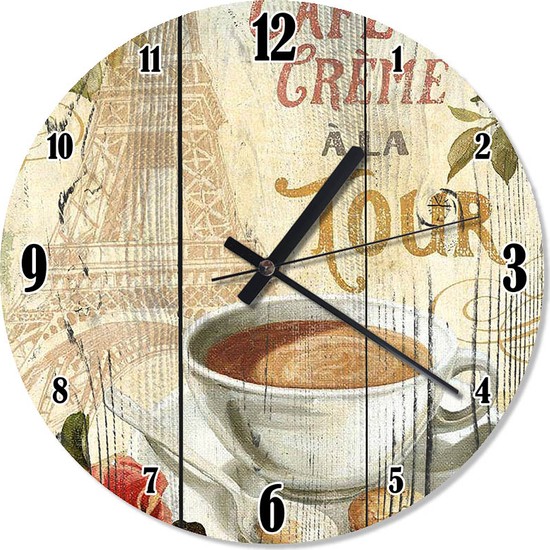 Tablomega Pariste Kahve Keyfi Şekilli Duvar Saati 30 X 30 Cm Fiyatı