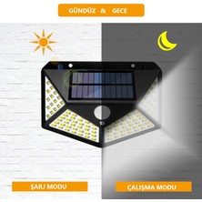 UniChrome Zauss 100 LED Solar PIR Hareket Sensörlü Su Geçirmez Duvar Bahçe Lambası IP65