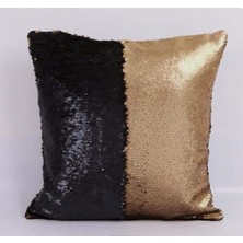 MER HOME Çift Yönlü Pullu Yastık Kırlent Kılıfı (Mat Siyah & Mat Gold)