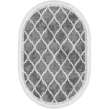 Luxury Home Exclusive Gümüş Saçaklı Dijital Halı Oval Mindy Gri̇