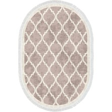 Luxury Home Exclusive Gümüş Saçaklı Dijital Halı Oval Mindy Krem