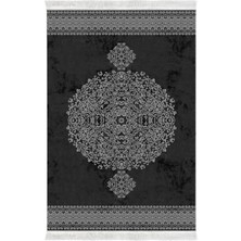 Luxury Home Exclusive Gümüş Saçaklı Dijital Halı Eloise Si̇yah