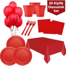 Kırmızı Doğum Günü Malzemeleri - 20 Li Ekonomik Set