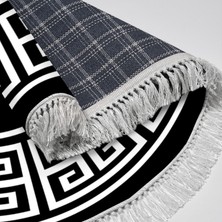 Luxury Home Gümüş Saçaklı Dijital Halı Yuvarlak Regina Si̇yah