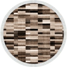 Luxury Home Gümüş Saçaklı Dijital Halı Yuvarlak Nicole Kahve