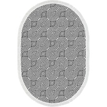 Luxury Home Exclusive Gümüş Saçaklı Dijital Halı Oval Amanda Gri̇