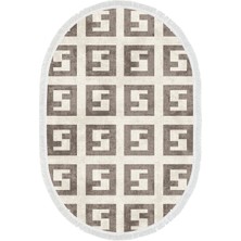Luxury Home Exclusive Gümüş Saçaklı Dijital Halı Oval Kristy Bej