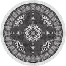 Luxury Home Exclusive Gümüş Saçaklı Dijital Halı Yuvarlak Arlene Gri̇