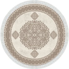 Luxury Home Exclusive Saray Saçaklı Dijital Halı Yuvarlak Eloise Kahve