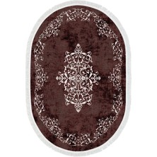 Luxury Home Exclusive Saray Saçaklı Dijital Halı Oval Tricia Bordo