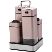 Emsan Plaza Yağlık Sirkelik Tuzluk Biberlik Seti Golden Pink