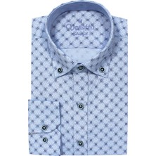 Varetta Erkek Slim Fit Açık Mavi Koldan Katlamalı Desenli Erkek Gömlek