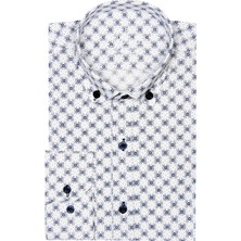 Varetta Erkek Slim Fit Beyaz Koldan Katlamalı Desenli Erkek Gömlek