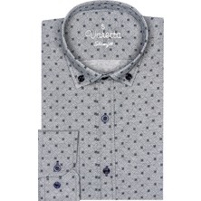 Varetta Erkek Slim Fit Gri Desenli Koldan Katlamalı Erkek Gömlek