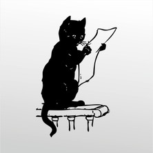 Technopa Folyo Sticker Gazete Okuyan Kedi 20 cm Uzunluk Dekoratif Sticker