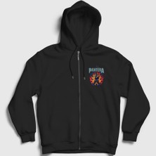 Presmono Unisex Siyah Guitar Pantera Fermuarlı Kapüşonlu Sweatshirt