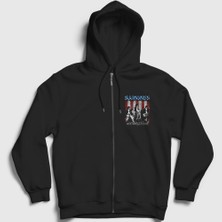 Presmono Unisex Siyah Go Ramones Fermuarlı Kapüşonlu Sweatshirt