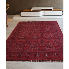 Arte Halı Afgan Kırmızı Salon Halısı Arte Etnik Kilim Yıkanabilir Mutfak Halısı Kaymaz Taban Dekoratif Halı