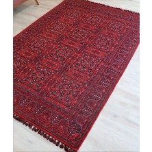 Arte Halı Afgan Kırmızı Salon Halısı Arte Etnik Kilim Yıkanabilir Mutfak Halısı Kaymaz Taban Dekoratif Halı