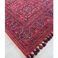 Arte Halı Afgan Kırmızı Salon Halısı Arte Etnik Kilim Yıkanabilir Mutfak Halısı Kaymaz Taban Dekoratif Halı