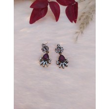 Hdmarketim Otantik Bordo Swarovski Taşlı Işıltılı Sallantılı Küpe