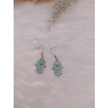 Hdmarketim Otantik Swarovski Taşlı Sallantılı Hamsa Figürlü Küpe Sarı