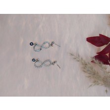 Hdmarketim Swarovski Taşlı Beyaz Sonsuzluk Temalı Nazarlı Küpe
