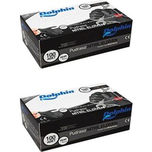 Dolphin Siyah Nitril Eldiven Pudrasız Ekstra Kalın (M) 100lü Paket 2 Adet