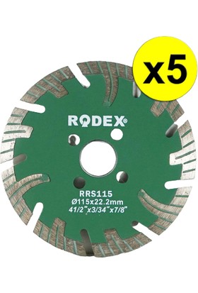 Rodex RRS115 Kanallı Turbo Elmas Kesme Diski Mermer, Tuğla, Granit, Taş 115MM 5 Adet