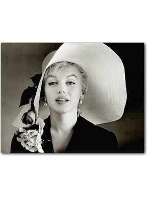 Cakatablo  Ahşap Tablo Marilyn Monroe Güllü Beyaz Şapkası Gülümsemesi