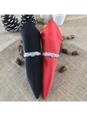 Fancyagnes El Yapımı Gümüş Renk Şerit Güpür Boncuklu Peçete Yüzüğü Halkası 6 Kişilik