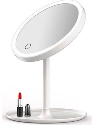 Hediye Bankası Dokunmatik LED Işıklı USB Şarjlı Makyaj Aynası Yuvarlak Beyaz