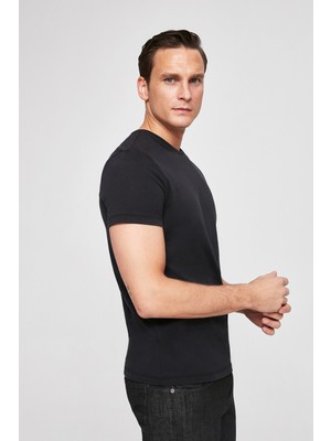 D'S Damat Twn Slim Fit Siyah Düz T-Shirt